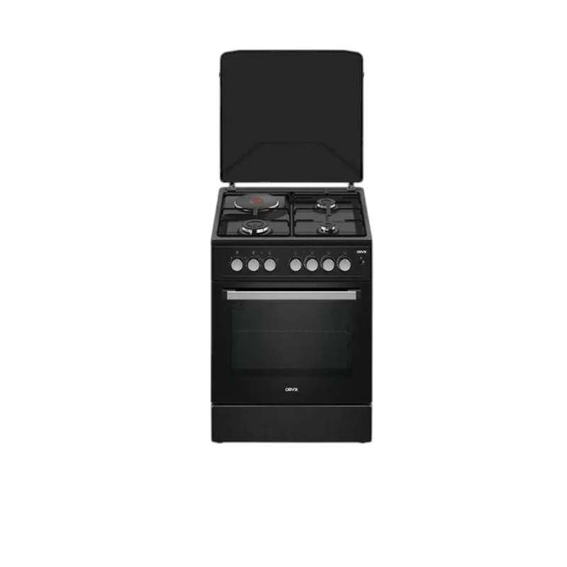 MIKA ORYX 60x60 Free Standing Cooker – 3 Gas Burners + 1 Electric Hot Plate, 4-Function Electric Oven with Rotisserie, Button Ignition, Full Black Finish