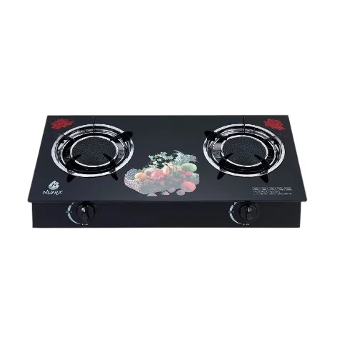 Nunix 2-Burner Infrared Glass Top Gas Cooker – Black Tempered Glass, GI-004