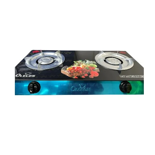 Olelon 2 Burner Glass Top Gas Cooker – Tempered Glass, Auto Ignition, Table Top LPG Stove